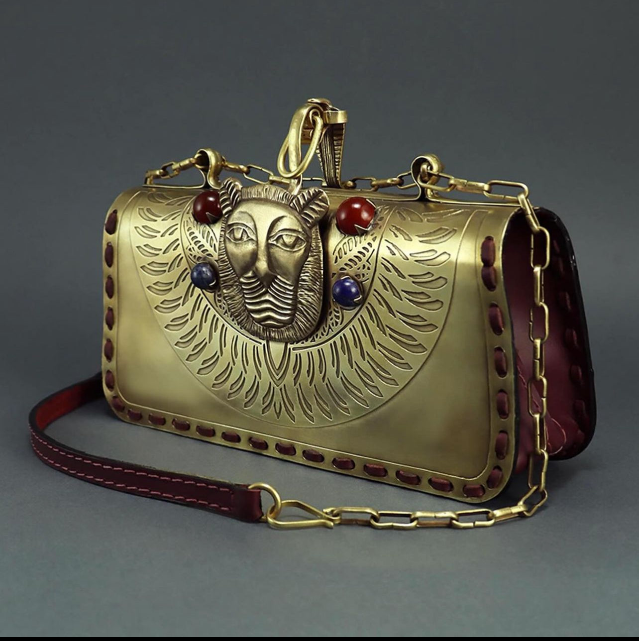 Sekhmet Brass and leather handbag