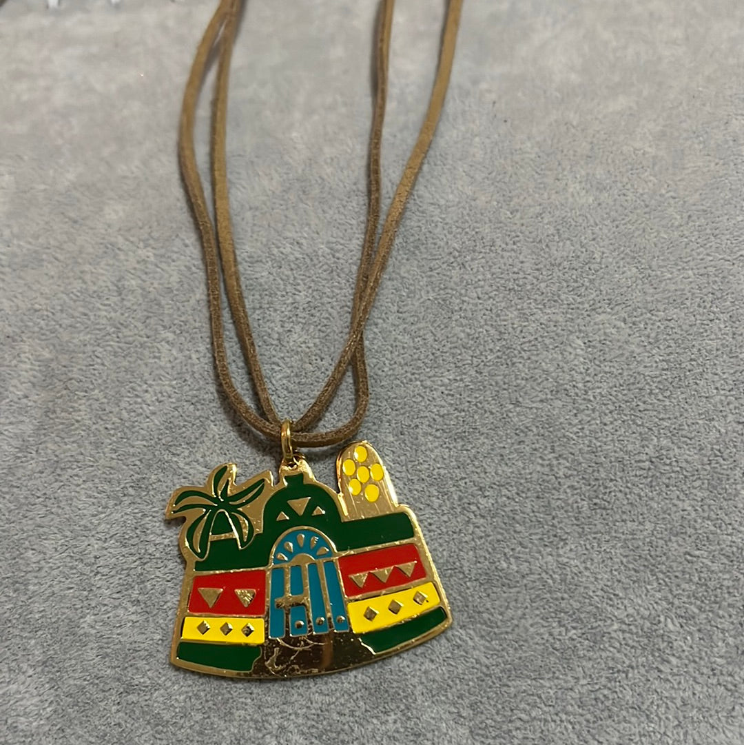 Nubian house pendant with leather necklace