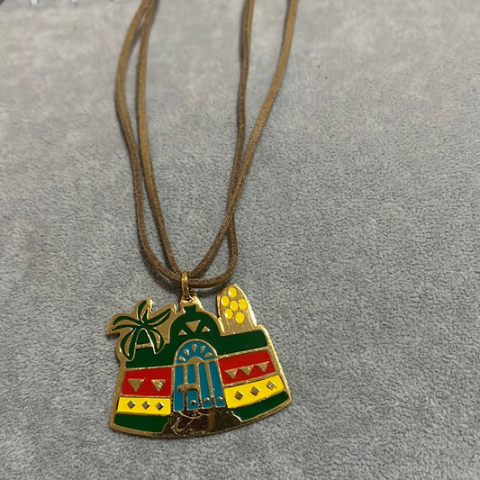 Nubian house pendant with leather necklace