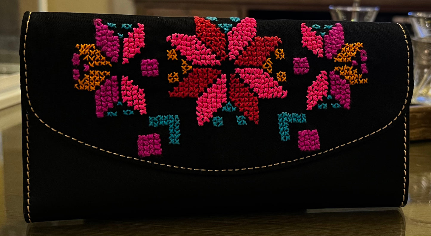 Genuine leather Embroidery handmade Wallet - Three folds