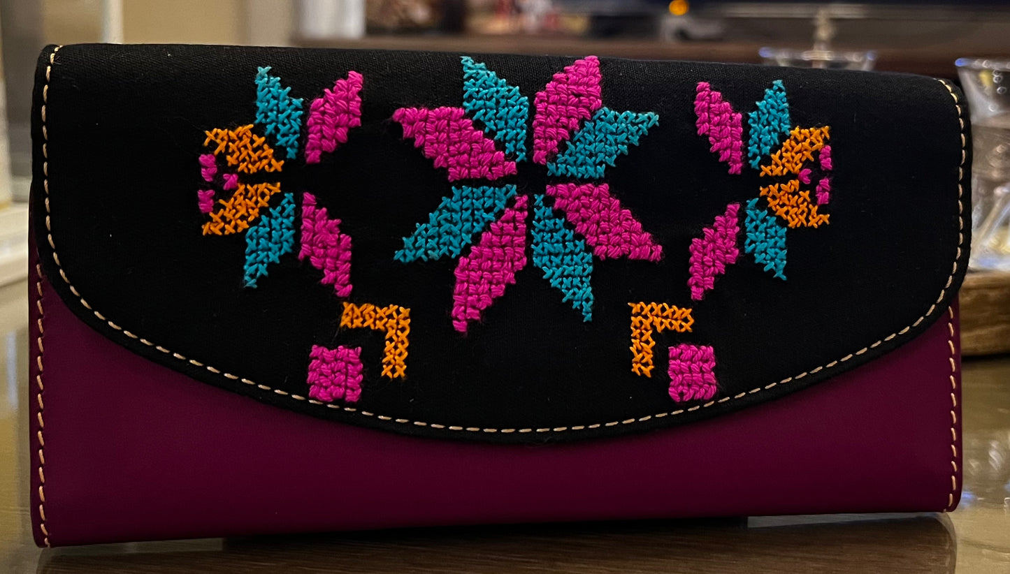 Genuine leather Embroidery handmade Wallet - Three folds