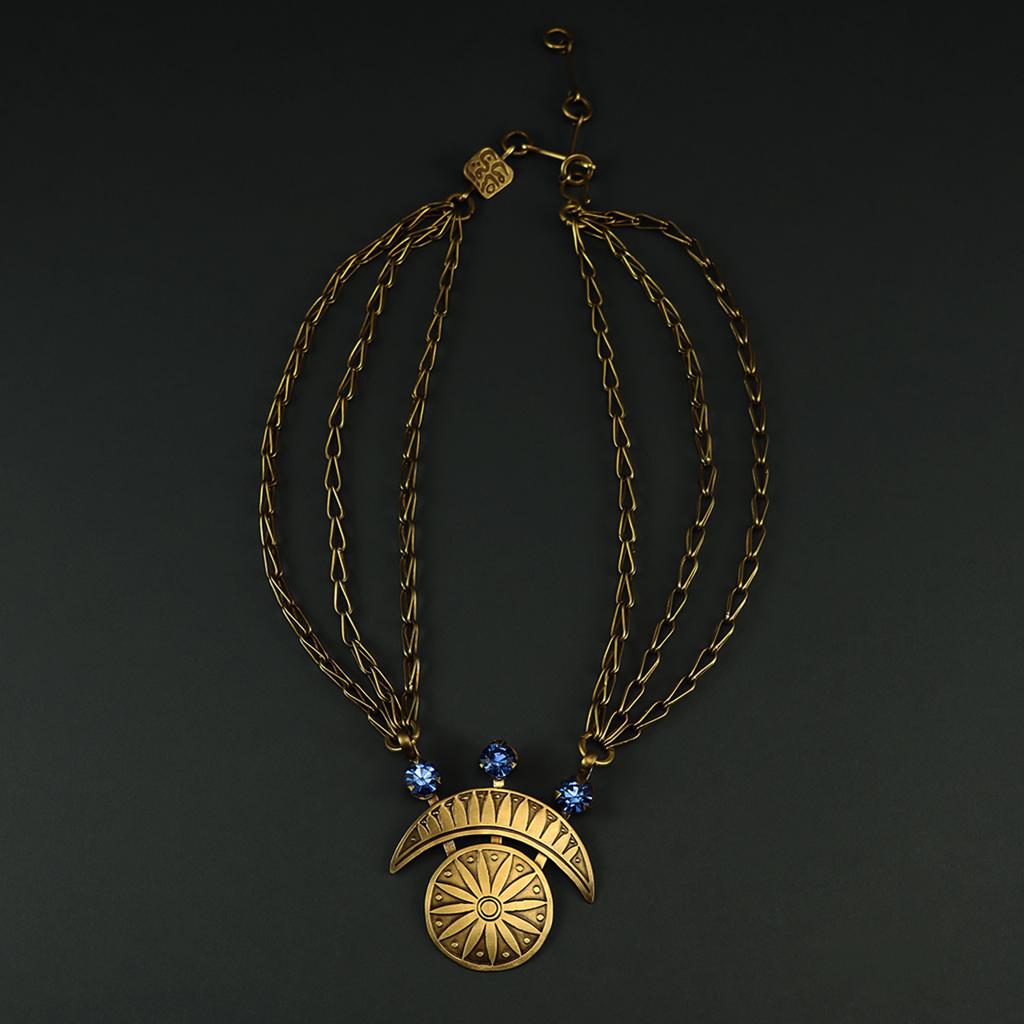 Sun and Crescent brass necklace