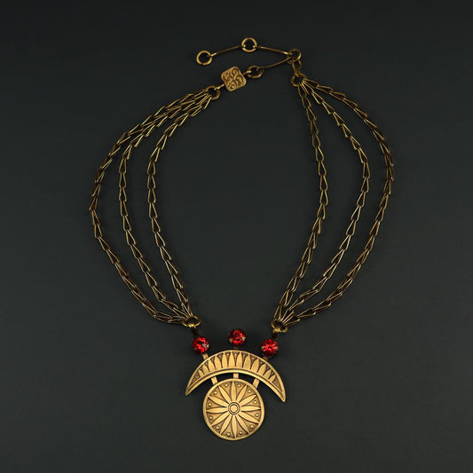 Sun and Crescent brass necklace